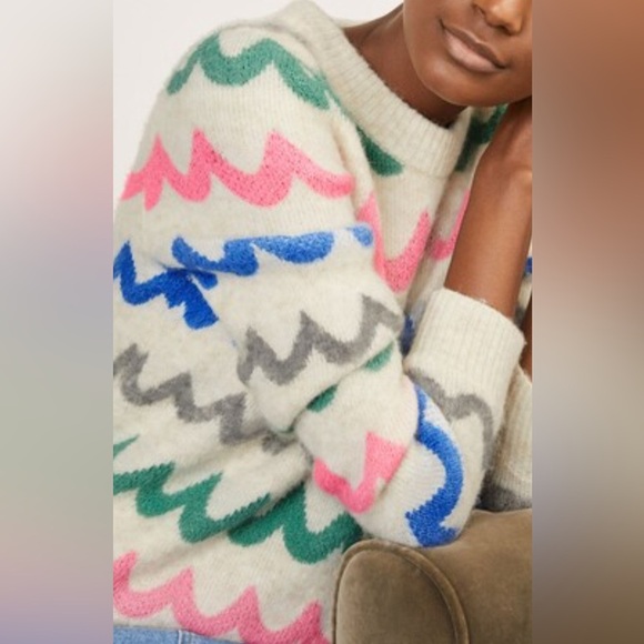 Boden Effingham Fluffy Sweater in Azalea Chevron Stripe Small - Picture 3 of 11